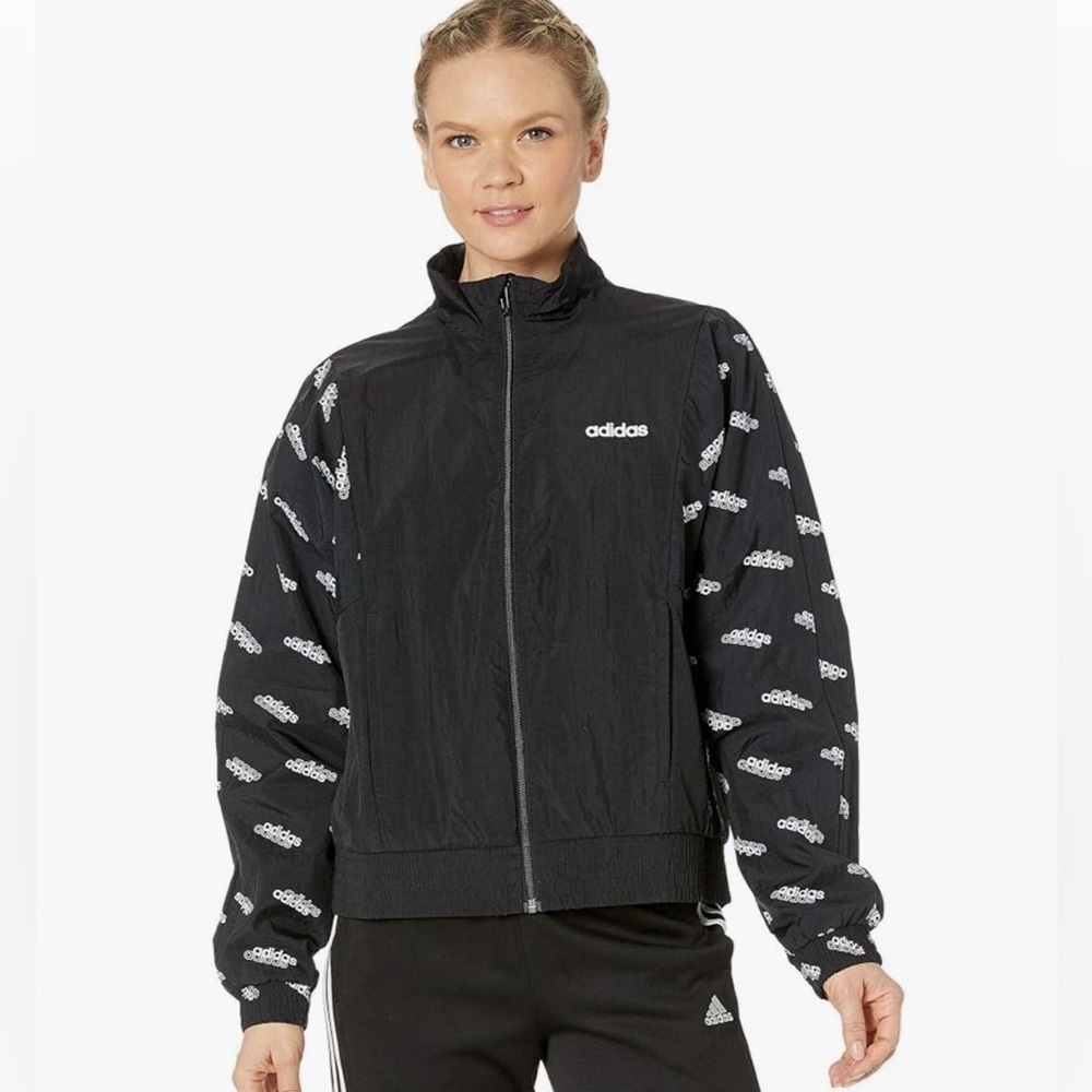 Adidas Woven Sporty zip front track jacket black and white size: L